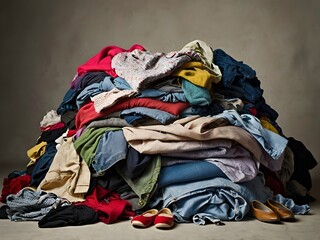 pile of dirty clothes to be washed in the bathroom