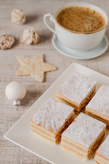 Slices of festive Christmas white cake with vanilla cream filling