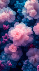 Obraz premium Abstract Floral Fantasy, Delicate Pink Blooms Amongst Vibrant Blue Coral