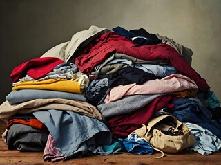 pile of dirty clothes to be washed in the bathroom