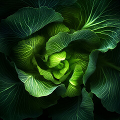Obraz premium Lush green cabbage close-up nature macro photography garden top-down view organic farming concept