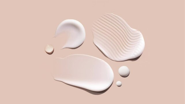 samples of cosmetic care products smear of cream texture on a beige background