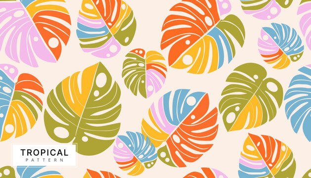 vector seamless pattern, tropical monstera leves, abstracts pattern background  design