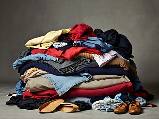 pile of dirty clothes to be washed in the bathroom