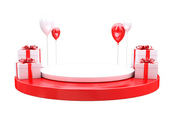 3d rendering Christmas's pedestal showcase with gift box and balloons