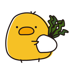 カブを持ったまんまるひよこ © てがきっず