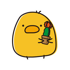 緋牡丹を持っているまんまるひよこ © てがきっず