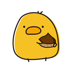 栗を持っているまんまるひよこ © てがきっず
