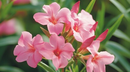 Obraz premium Vibrant Pink Oleander Blossoms in Lush Greenery