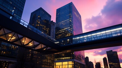 Cityscape at Dusk: Modern Architecture and Vibrant Sky
