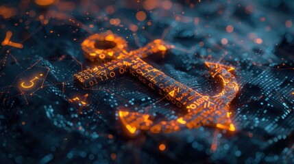 A glowing anchor made of binary code, symbolizing technology and digital connectivity.