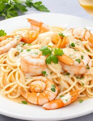エビとクリームソースのパスタ