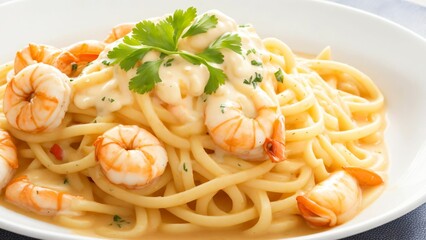 エビとクリームソースのパスタ