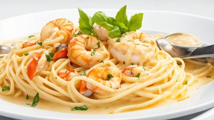 エビとクリームソースのパスタ