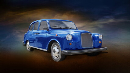 Fototapeta premium blue vintage car on dark background