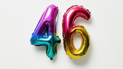 Vibrant number forty-six helium balloons for celebrations or birthday party decorations
