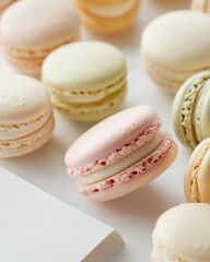 Obraz premium Macarons delight bakery food bright environment close-up view culinary art for dessert lovers