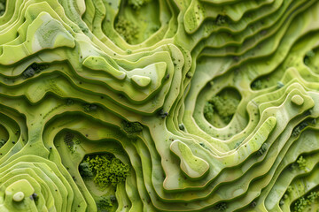 3d rendering of a vibrant green terrain, featuring undulating hills, valleys, and stylized topographic vegetation