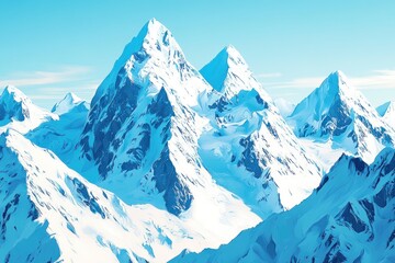 Obraz premium A stunning illustration of majestic snow-capped mountains under a clear blue sky.