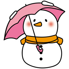 傘をさしているニンジンの鼻の雪だるま