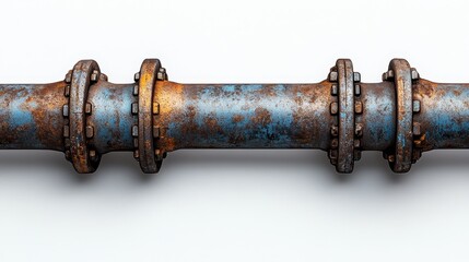 Weathered Industrial Pipe with Rusty Flanges and Bolts
