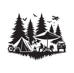 Obraz premium Camping silhouette vector illustration 