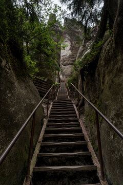 Steps between Adrspach-Teplice rocks (City of rocks), Adrspach, Hradec Kralove, Czech Republic