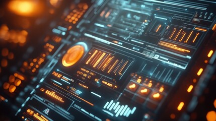 Obraz premium Finance disrupt and loans concept. Futuristic digital interface with glowing elements and data visualization