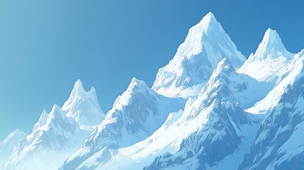 Obraz premium Snow-capped mountains under a clear blue sky, evoking tranquility and natural beauty.