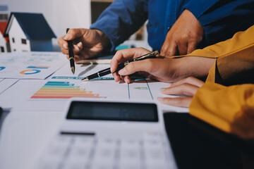ESG environmental social governance display on laptop on eco-friendly company meeting with business people implementing environmental protection for clean and sustainable future ecology. Trailblazing