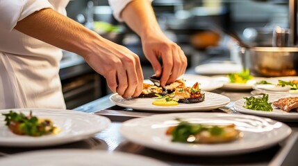 Chef Plating Gourmet Meal in Commercial Kitchen