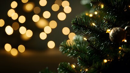 Christmas Tree Lights Gleam Brightly In Festive Season