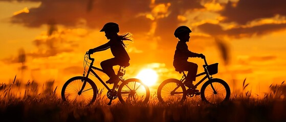 Obraz premium Family Cycling at Sunset in Photorealistic Style