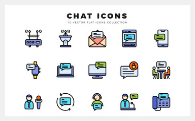 15 Chat Lineal Color icons pack. vector illustration.