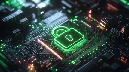 Fototapeta premium Cybersecurity padlock on dark background