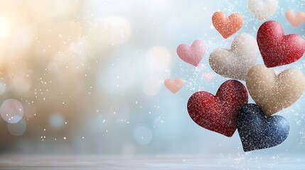 Fototapeta premium A vibrant and enchanting background filled with an array of colorful hearts in various sizes and shades, creating a whimsical and joyous atmosphere.