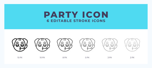 Party dog line icon for websites and apps. Vector illustration with editable stroke.