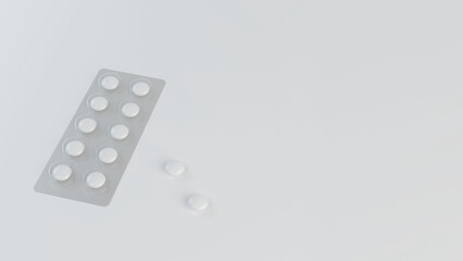 White pills on a white background