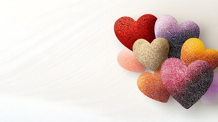 Obraz premium A vibrant and cheerful illustration featuring a collection of colorful hearts in shades of red, pink, orange, yellow, and purple, isolated on a crisp white background