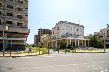 Naklejka premium View of abandoned buildings in the Varosha (Kapali Maras) ghost town in the sunny day, Cyprus
