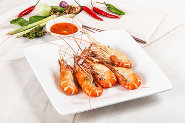 Boiled tiger prawn with sauce