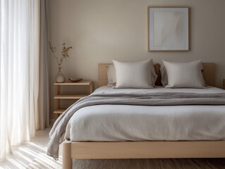 Minimalist Scandinavian bedroom for two white oak073