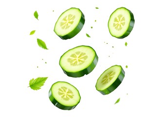 green cucumber  slice on white 