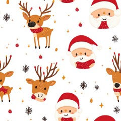 Naklejka premium A pattern of Santa Claus and reindeer on a white background. Generative AI