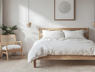 Scandinavian-rustic bedroom for two wooden bed fr122