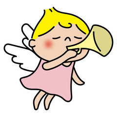 ラッパを吹いている天使（ピンク）