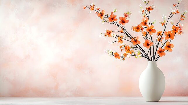 The beautiful flowers in the vase create a stunning centerpiece against the soft pink background, adding a touch of elegance and serenity to any room.