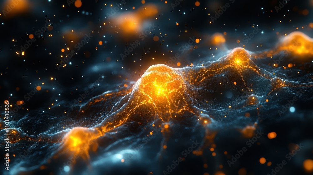 Wall mural a computer generated image of a galaxy with many glowing blue and orange dots. generative ai