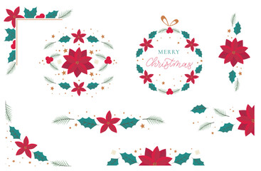Christmas design line collection with different corner, separator, main and frame elements