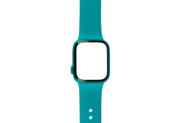Turquoise smart watch isolated no background cutout blanc screen mockup